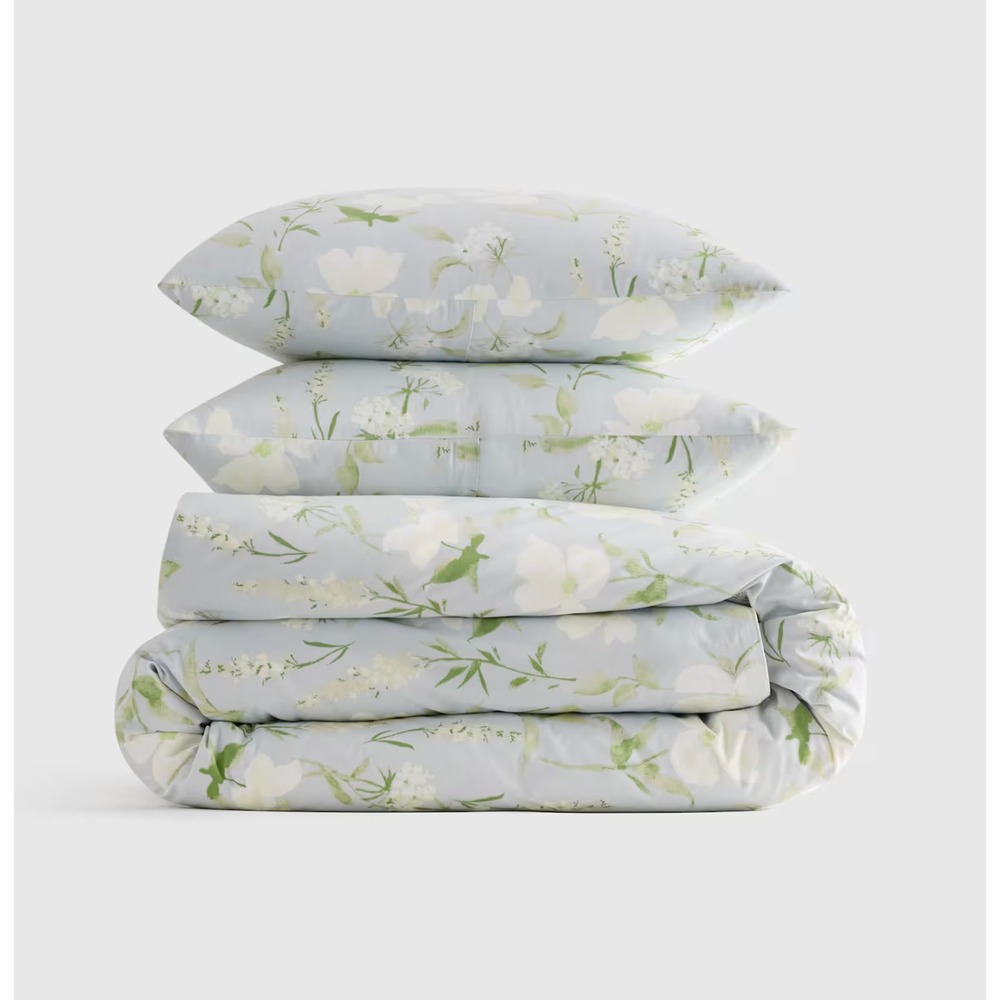 Quince Classic Organic Percale Floral Duvet Cover Set King/Cal King Blue Garden